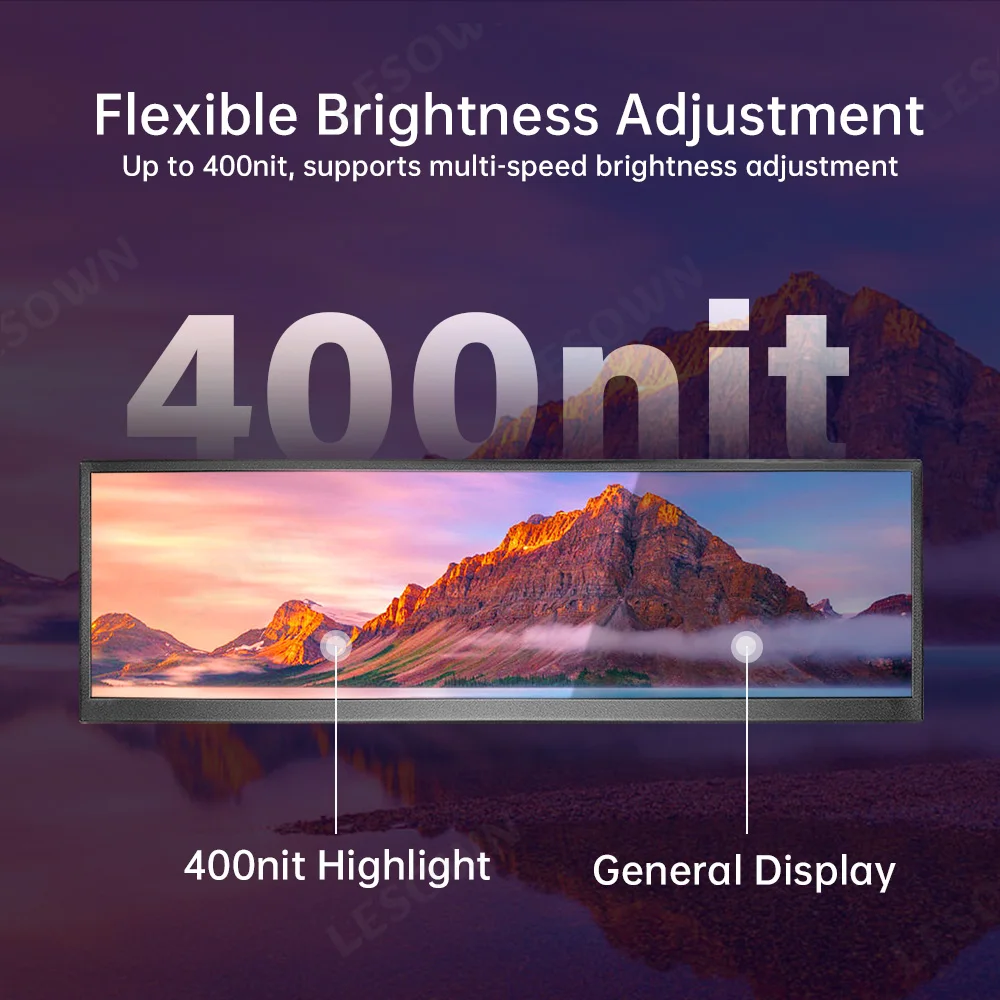 LESOWN Stretched Bar Display 8.8 12.6 Inch 1920x515 Narrow Strip Monitor Real-Time Hardware Display Plug & Play PC Sensor Panel