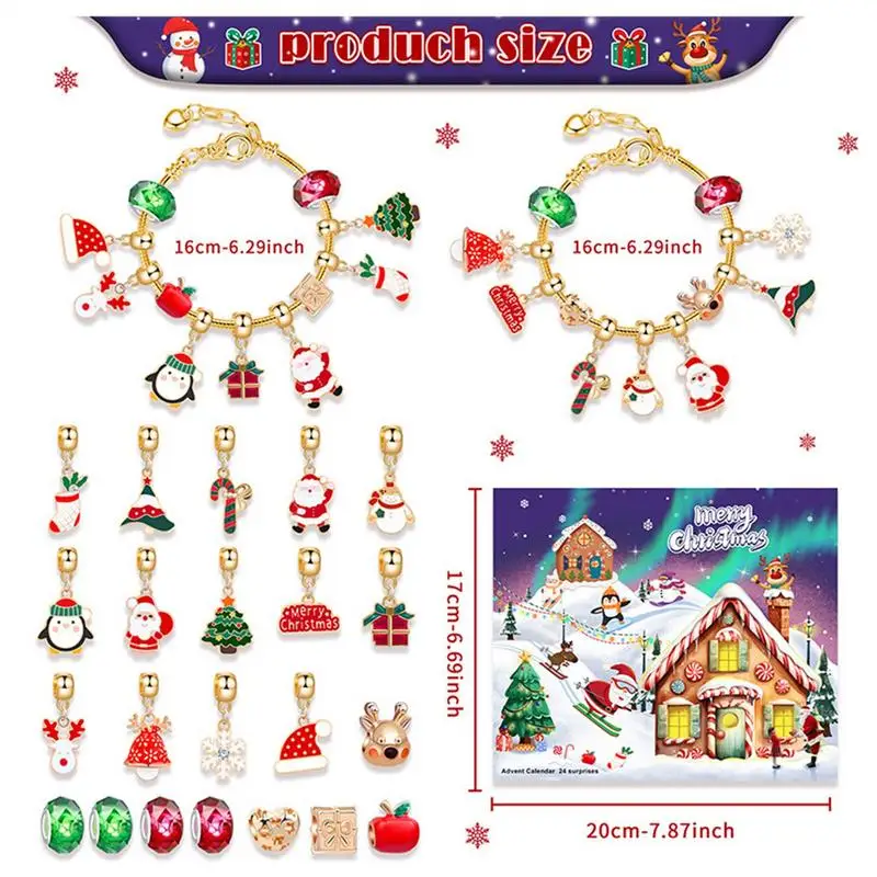 Christmas Bracelets Countdown Calendar 2025 Girls Bracelet Making Advent Calendar 24Days Jewelry Making New Year Kids Girls Gift