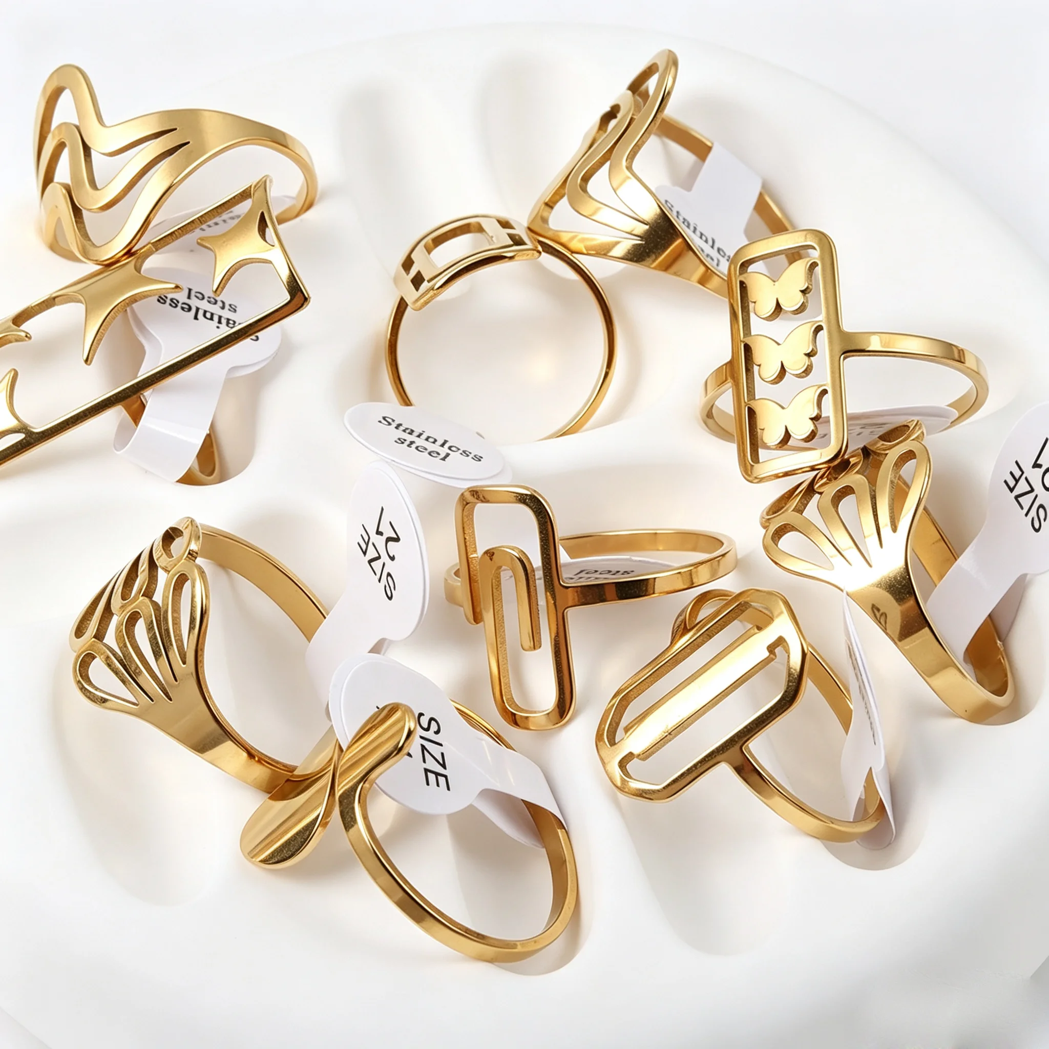 20 Stück Edelstahl Damenringe Rechteckig/Quadratisch/Rhombus Geometrische Fingerringe Modeschmuck Geschenk Großhandel – Detail 4