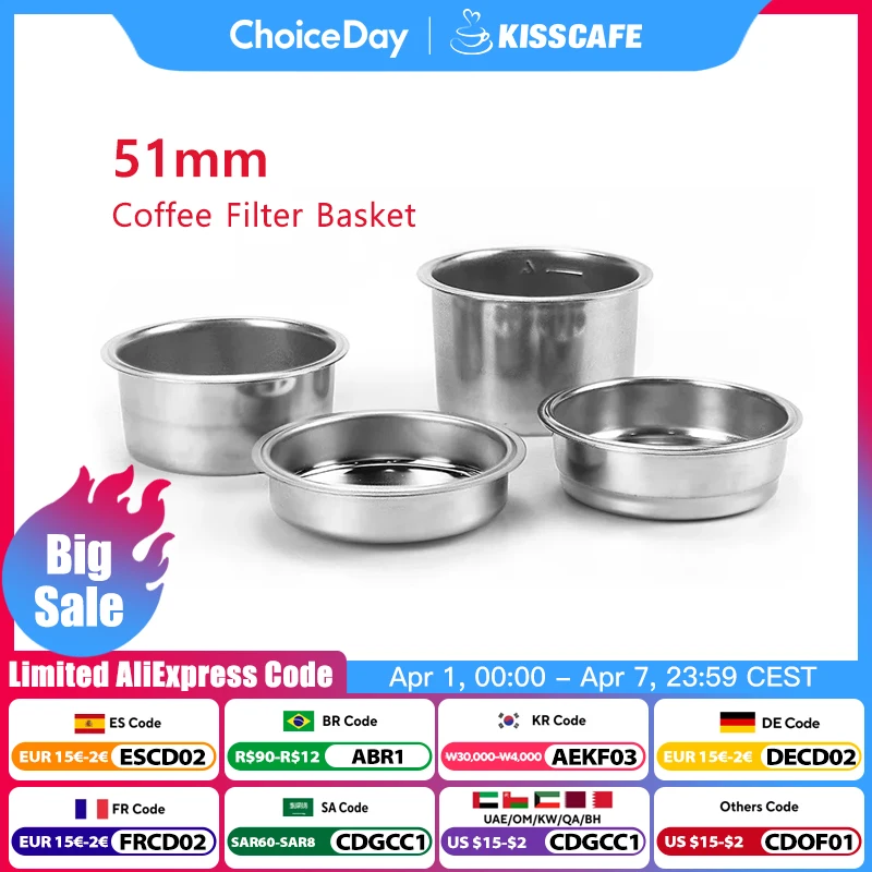 

Фильтр для кофе ALIKISSCAFE 51 мм нержавеющая сталь для Delonghi EC9335 EC9665