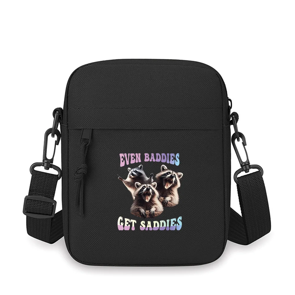 Raccoons scream,point,log. Text Men Crossbody Bag Single Shoulder Women Cartoon Anime Film Printing Design Unisex