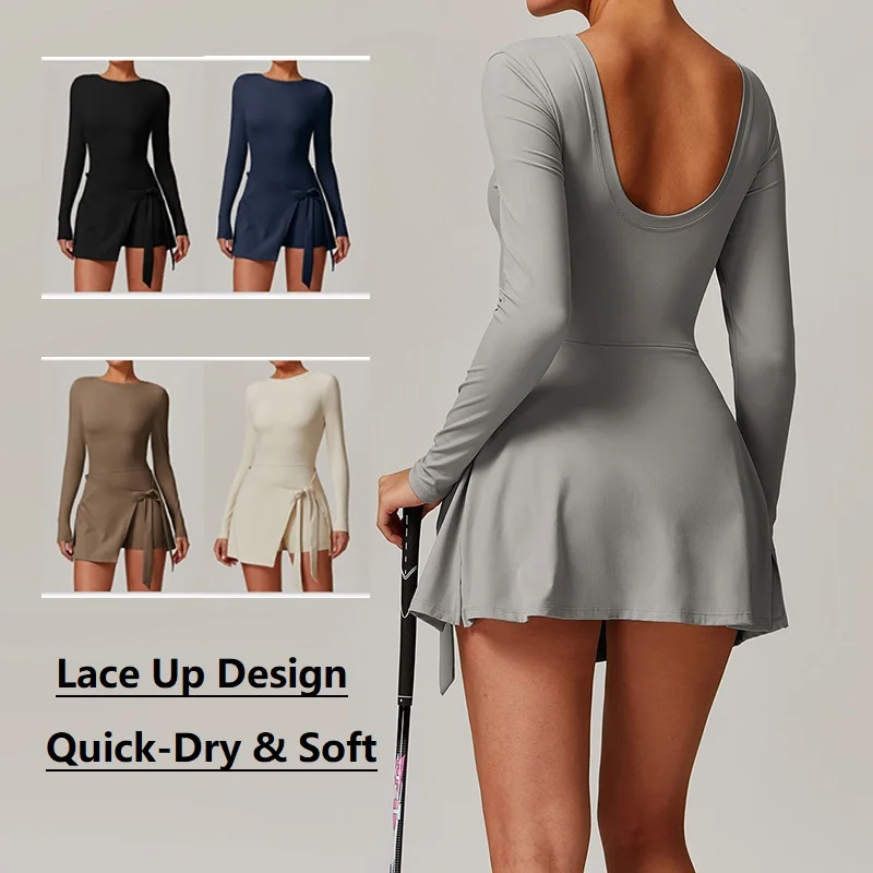 

Autumn Spring New Fake Two-Piece Tennis Dress Anti-Exposure Tight-Fitting Sports Dress Slim Strap Casual Fitness Back Yoga Skirt