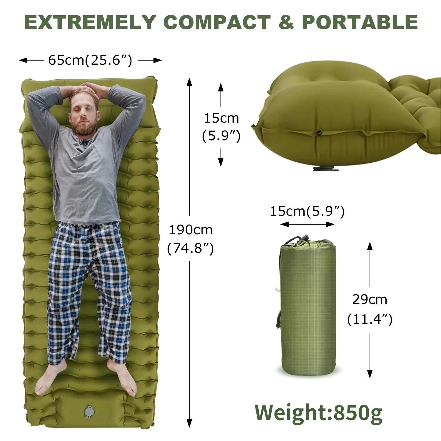 WESTTUNE Outdoor Camping Inflatable Mattress Thicken Sleeping Pad with Built-in Pillow & Pump Air Mat for Travel Hiking Climbing