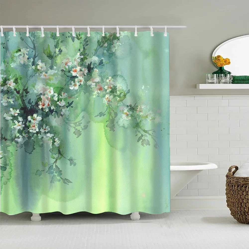 Colored Oil Painting Artistic Printing Shower Curtain Dry Wet Separation Bathroom Partition Curtain Waterproof Shower Curtain