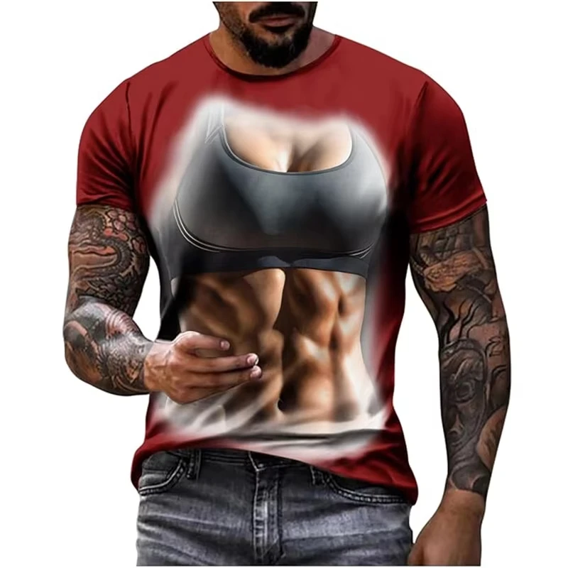 New Funny Muscle Pattern 3D Printed Men's Short-sleeved T-shirt Casual Sportswear Fitness Outfit Streetwear Role-playing Apparel