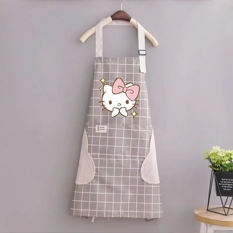 Hello Kitty Women Kitchen Apron Cute Sanrio Kitty Waterproof Oil Proof Cooking Apron Hands Wipe Chef Apron Household Tools Gifts