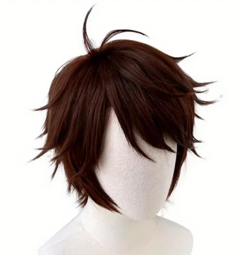 Anime Cosplay Party Wigs for Halloween Short Straight Brown for Peluca Marrón Synthetic Hair Wig for Boys Costume Nartual Wig