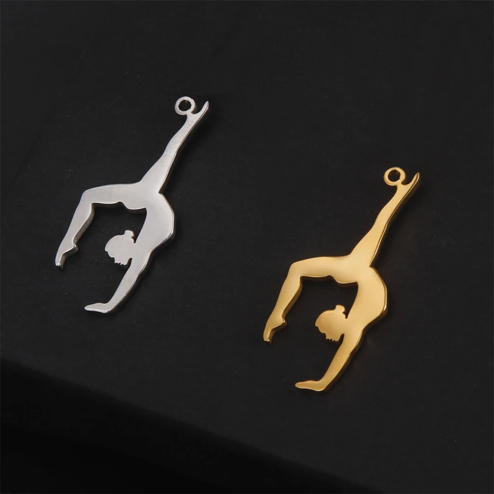 5pcs/Lot Stainless Steel Pendants Sports Charms For Jewelry Making Supplies Wholesale Gymnastics Women Diy Gift Accessories