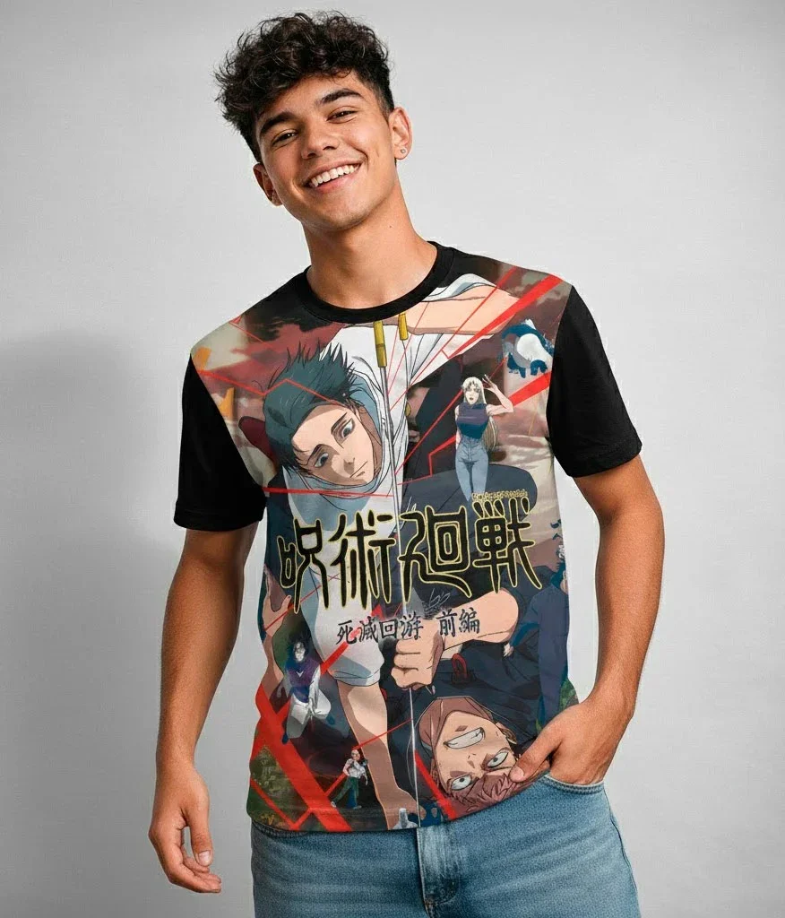Camiseta de la película Jujutsu Kaisen The Culling Game Parte 1, camiseta gráfica de anime con todos los personajes para hombre, camiseta informal de hip hop