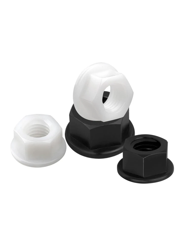 Black/White M3 M4 M5 M6 M8 M10 M12  Nylon Hexagon Flange Nut  Plastic Locking Nut for Heat/ Electricity Insulation