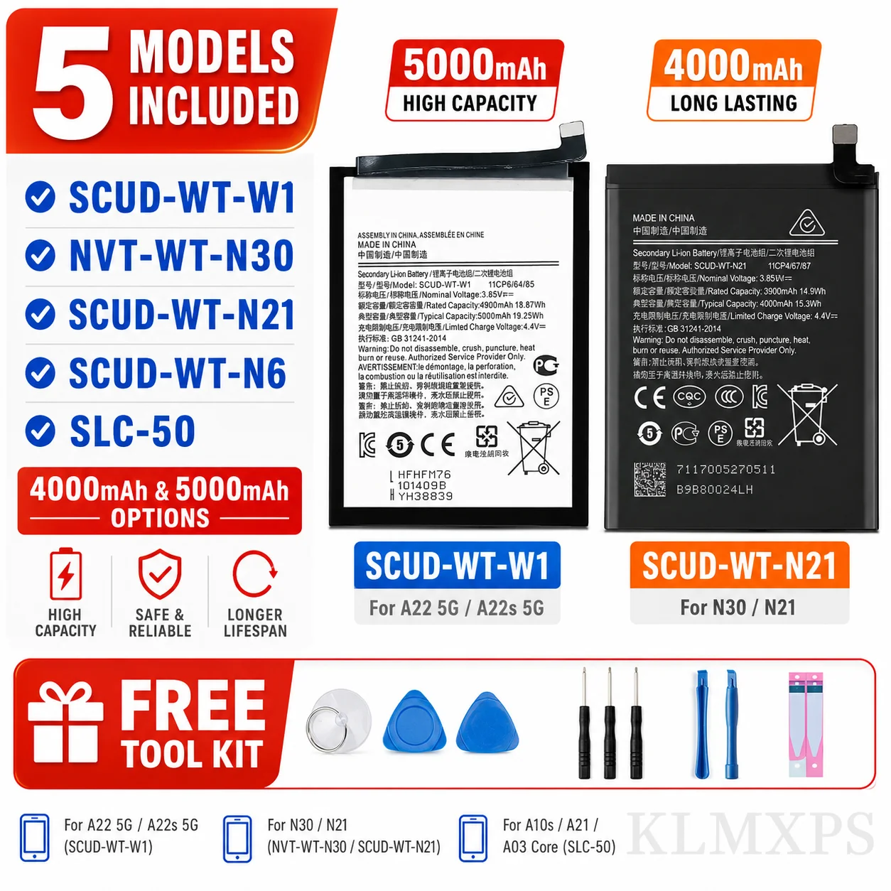 Brand New Replacement Battery For Samsung A22 5G A226B F42 5G A14 5G N30 N21 A10S A20S A2070 A03 Core Honor Holly 2 Plus