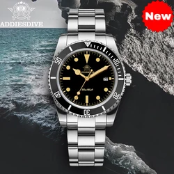 ADDIESDIVE 2024 New Watch For Men 39mm Quartz Coating 200m Waterproof Black Vintage Luminous Stainless Steel VH31 Wristwatch