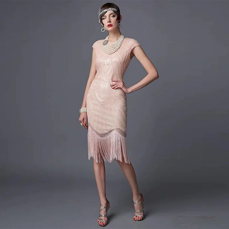 Abito da sera retrò Gatsby con paillettes fatto a mano Dr 920 Costume da spettacolo teatrale Collezione primaverile di abbigliamento etnico da donna