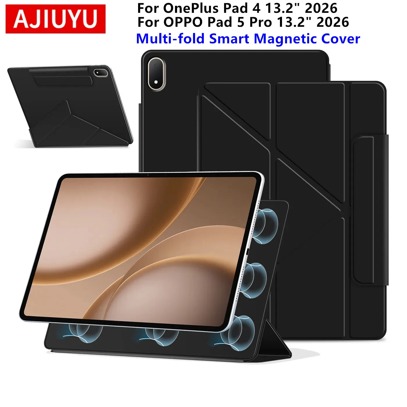 AJIUYU Magnetic Case For OnePlus Pad 4 13.2 inch 2026 Smart Book Cover for OPPO Pad5 Pad 5 Pro 13.2