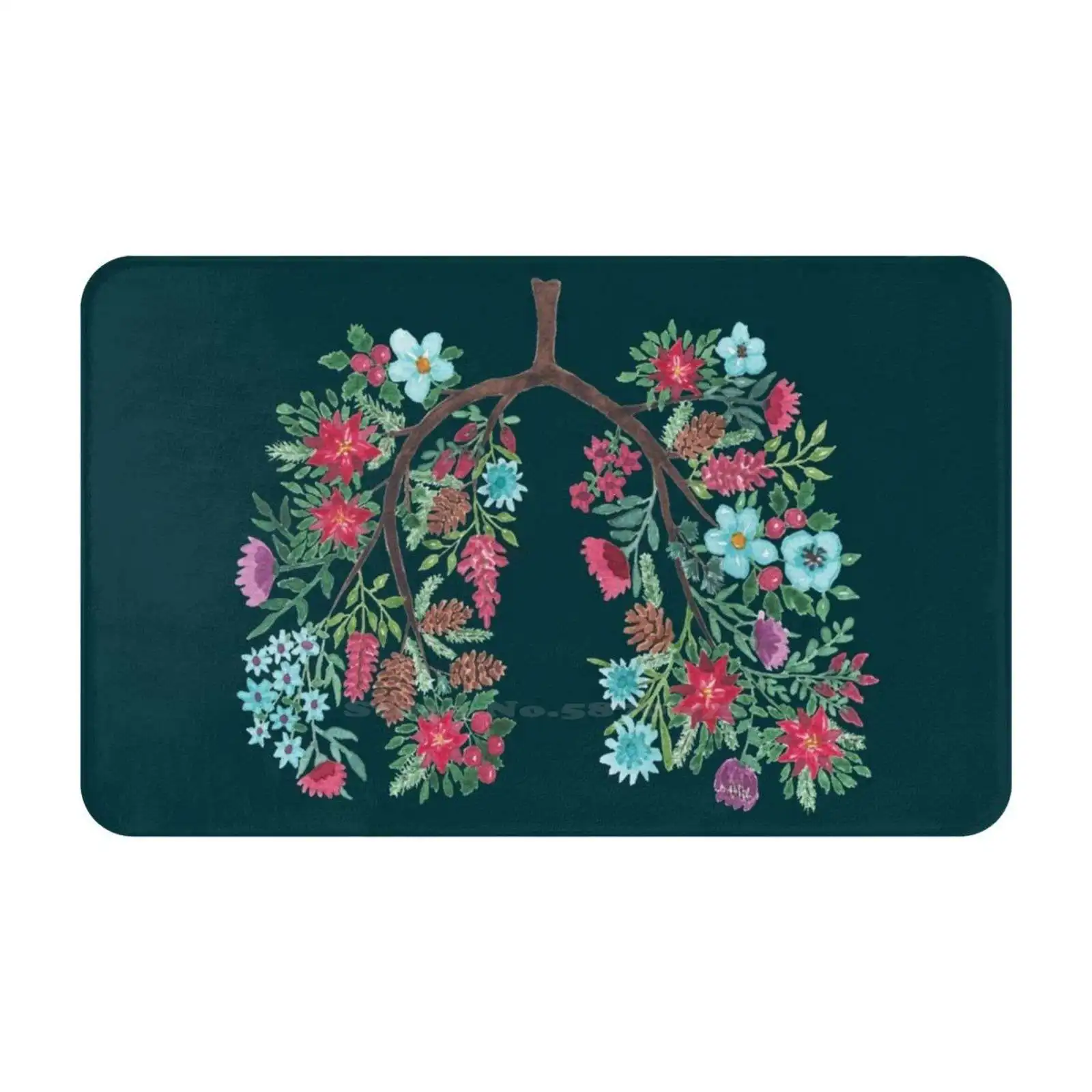 Winter Bouquet Lungs Soft Cushion Car Home Carpet Door Mat Flowers Floral Bouquet Trees Bloom Botanical Green Breathing Nature