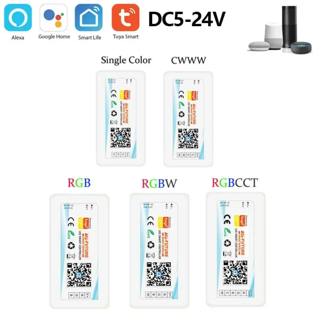DC12-24V Tuya WiFi LED Strip Controller 30A DIM/CCT/RGB/RGBW 5050 COB LED Light Dimmer Smart Life Voice Control for Alexa Google