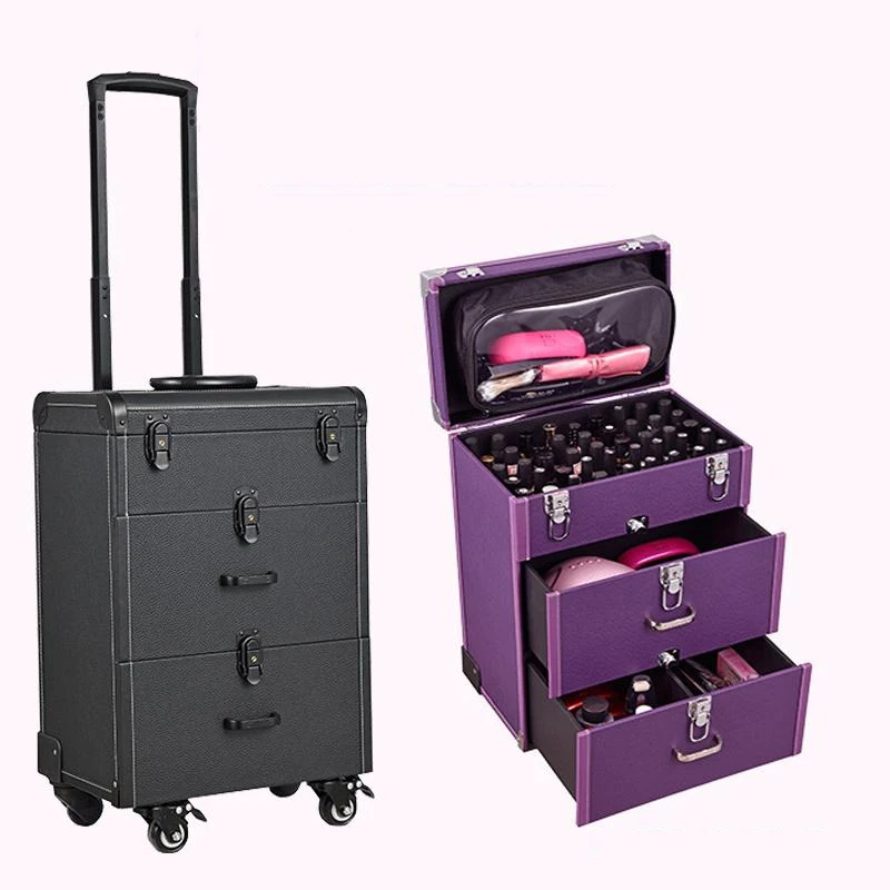 Professional large capacity makeup case trolley luggage artist special beauty nail storage box out door embroidery tool box