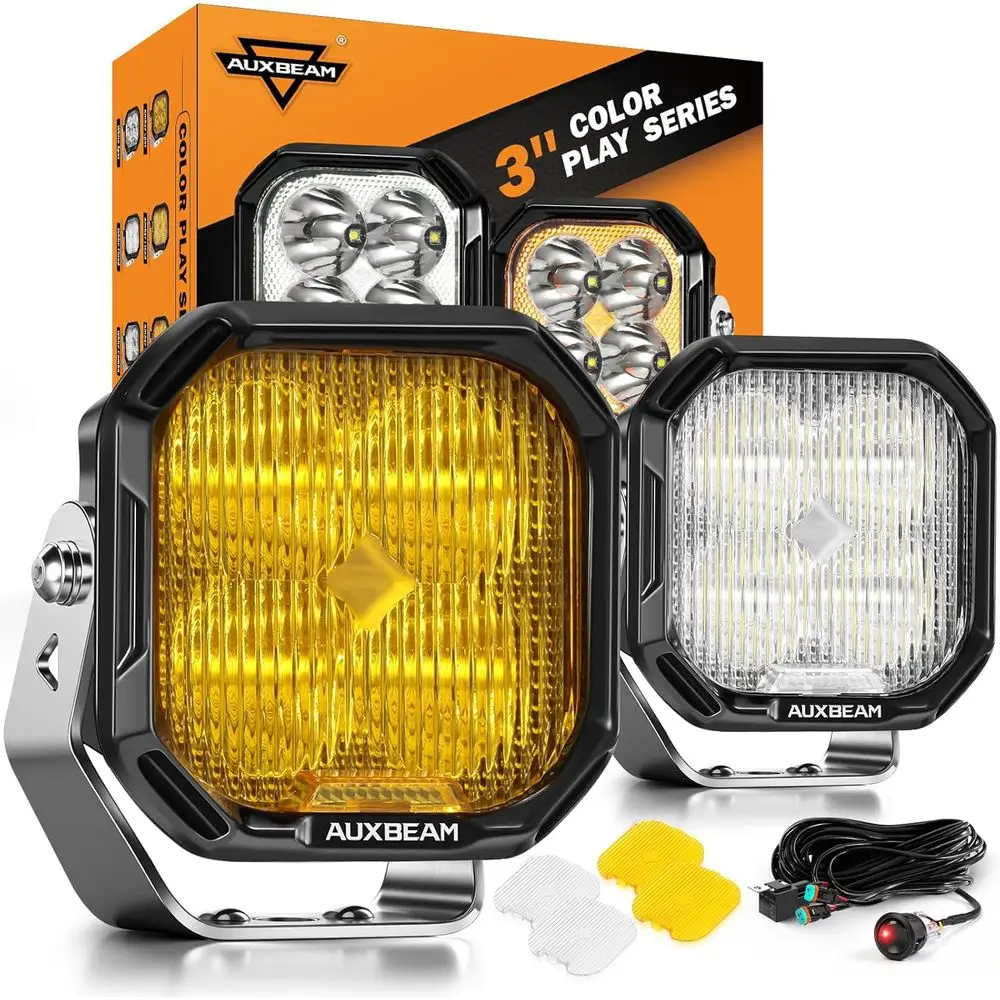 

Светодиодные фонари Color Play Series og Beam LED Pod Lights, 120 шт. ° Широкий янтарно-белый световой бар Oroad, 3-дюймовые 100-ваттные фары для вождения с ДХО и турбо-режимом