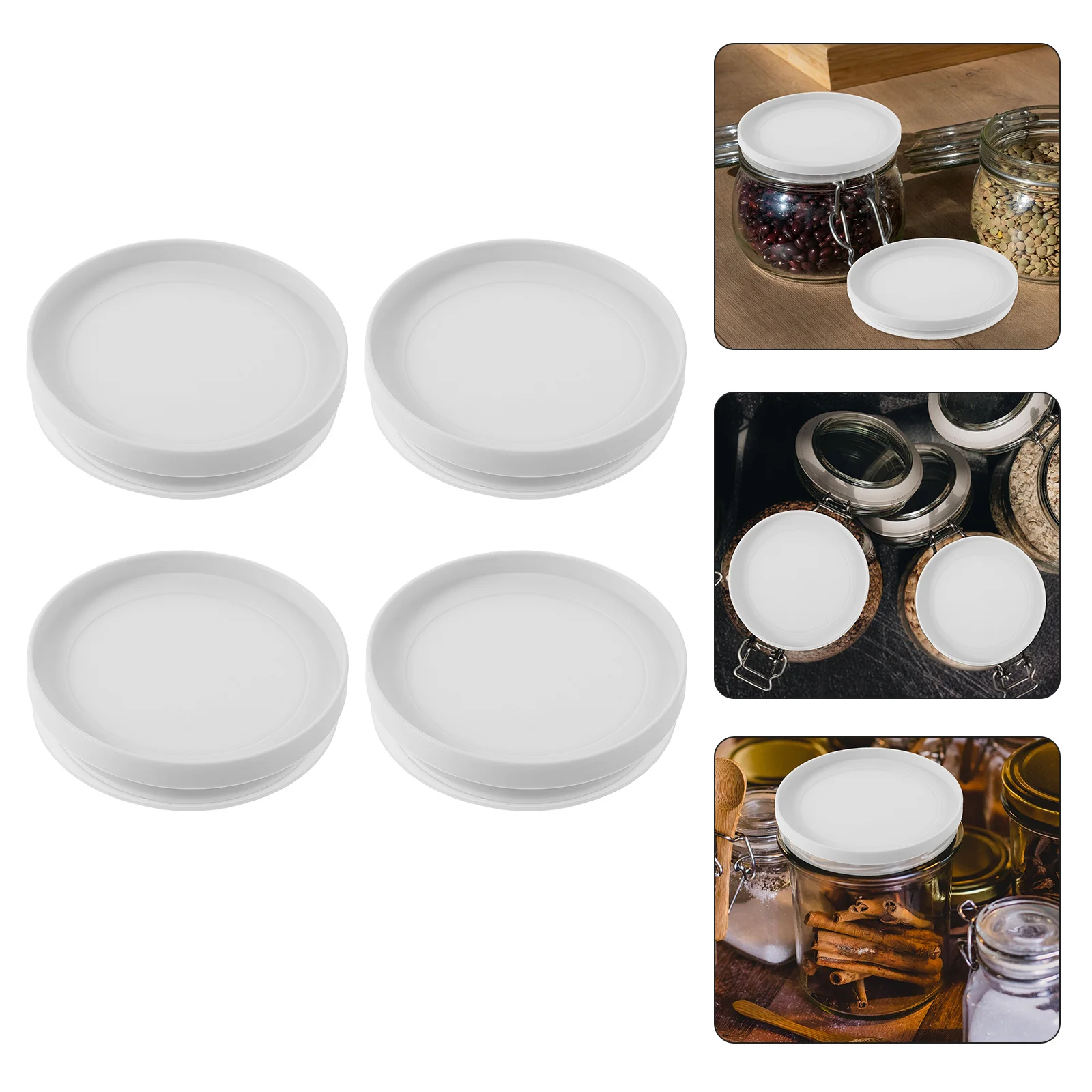 

4pcs Plastic Storage Jar Lid Reusable Airtight For Food Preservation Dried Fruit Jam Container Replacement Cover Kitchen