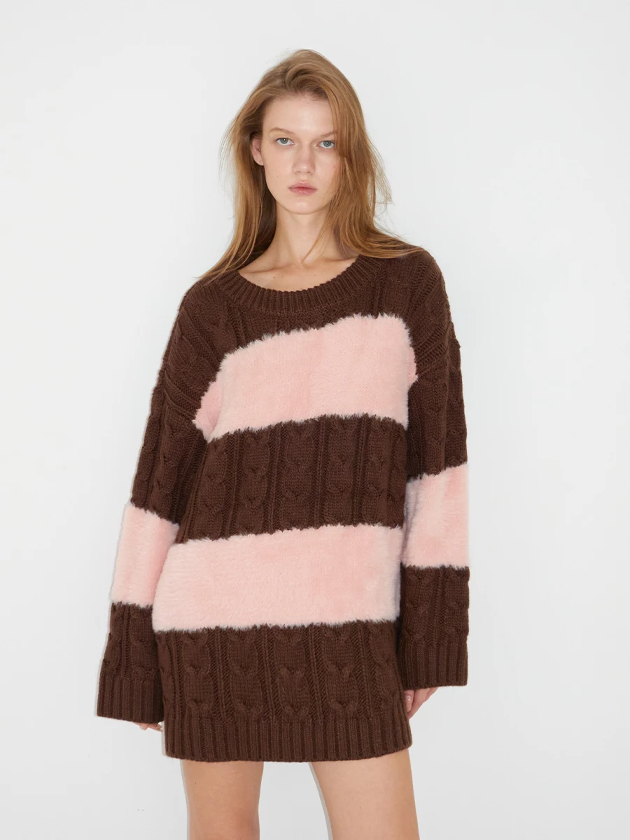 

Новый осенне-зимний свитер Clusterone2025: мягкий, розовый, с круглым вырезом, свободный, повседневный, шерстяной, для работы и отдыха, с длинными рукавами