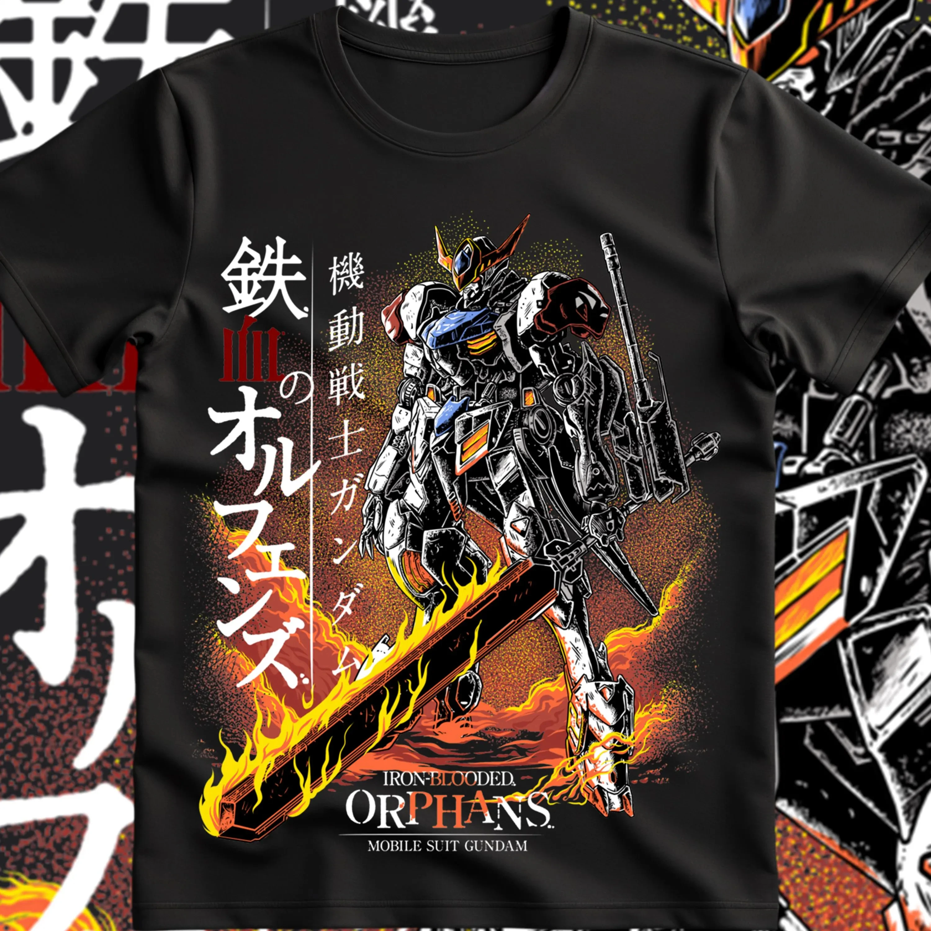 Gundam Iron Blooded Orphans T-Shirt Barbatos Lupus Rex Anime Grafik-T-Shirt Japanische Harajuku Streetwear Herren 100% Baumwolle Schwarzes Top