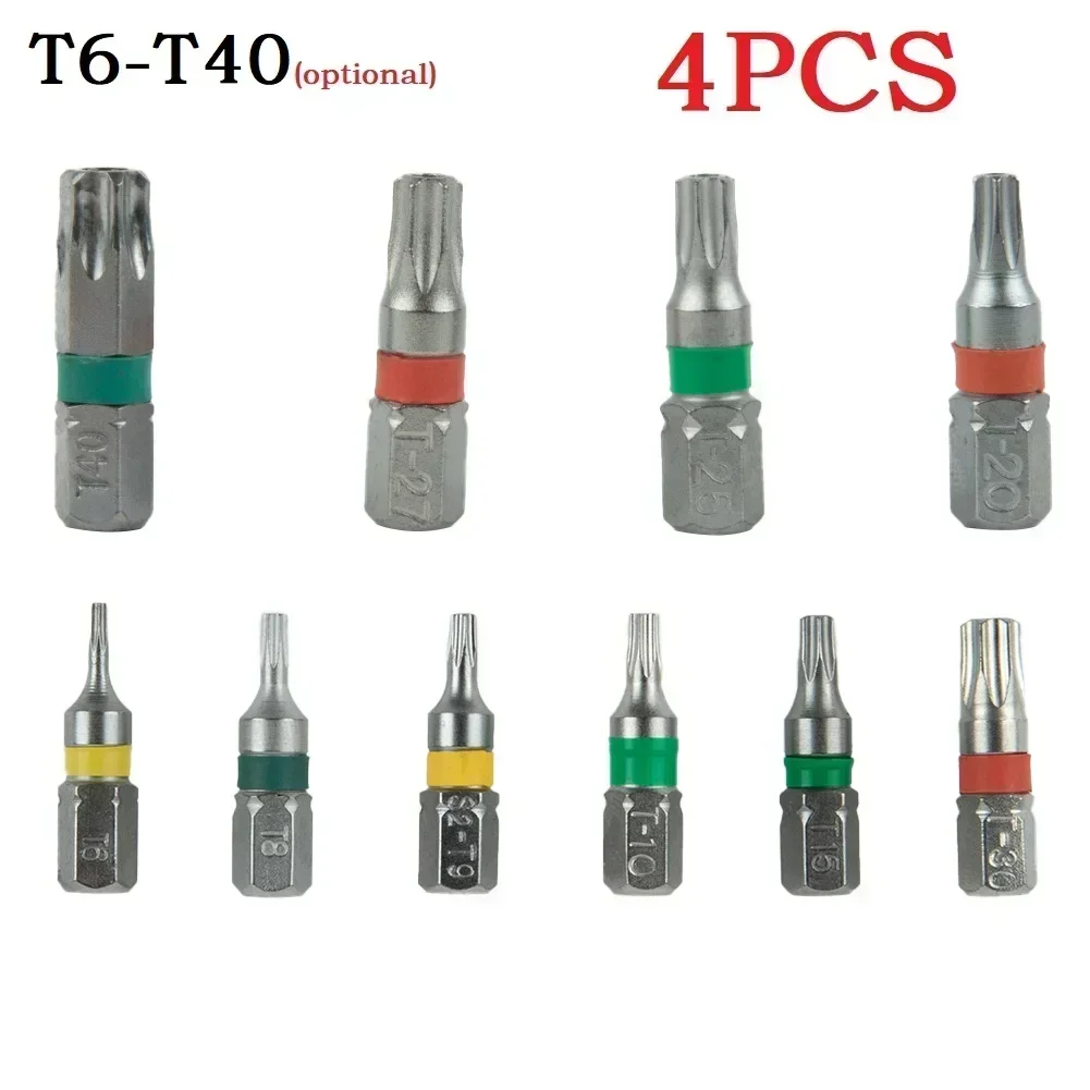4Pcs 25mm Magnetic Torx Screwdriver Bits Set Electric Screwdriver Head T6/T8/T9/T10/T15/T20/T25/T27/T30/T35/T40 Hand Tools
