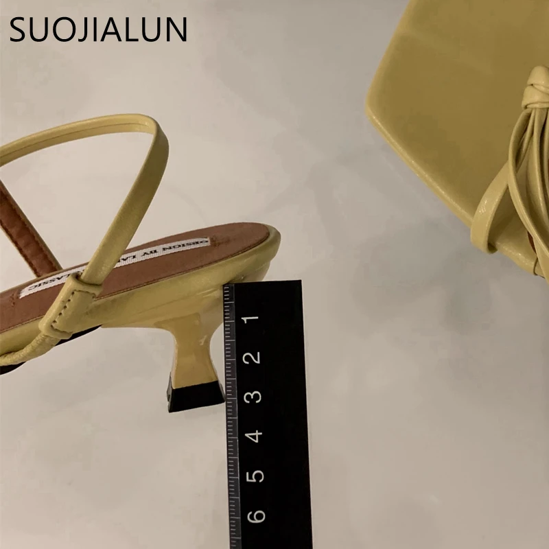 SUOJIALUN 2024 Summer New Brand Women Sandal Shoes Fashion Narrow Band Ladies Elegant Slides Med Heel Outdoor Gladiator Shoes