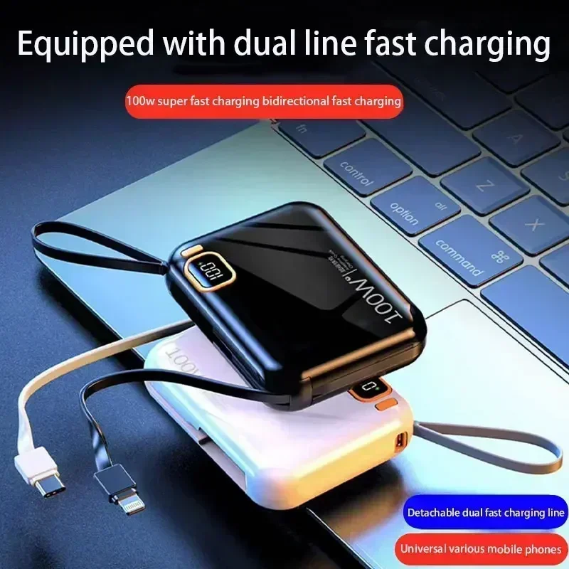 50000mah Portable Power Bank PD100W Detachable USB to TYPE C Cable Two-way Fast Charger Mini Powerbank Mobile Power Supply