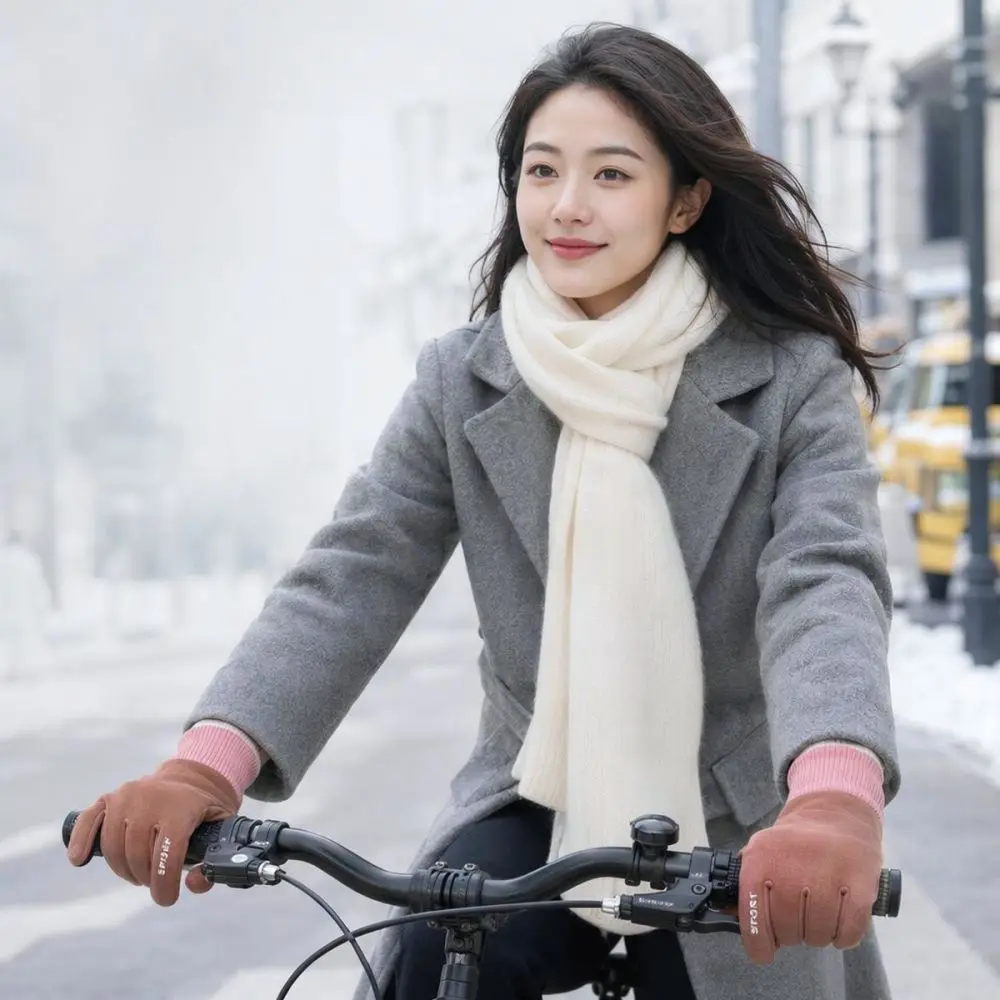 Winter Warm Gloves Flip Top Fingerless Touch Screen Suede Thermal Mittens For Cycling Delivery Work Outdoor Sports Windproof