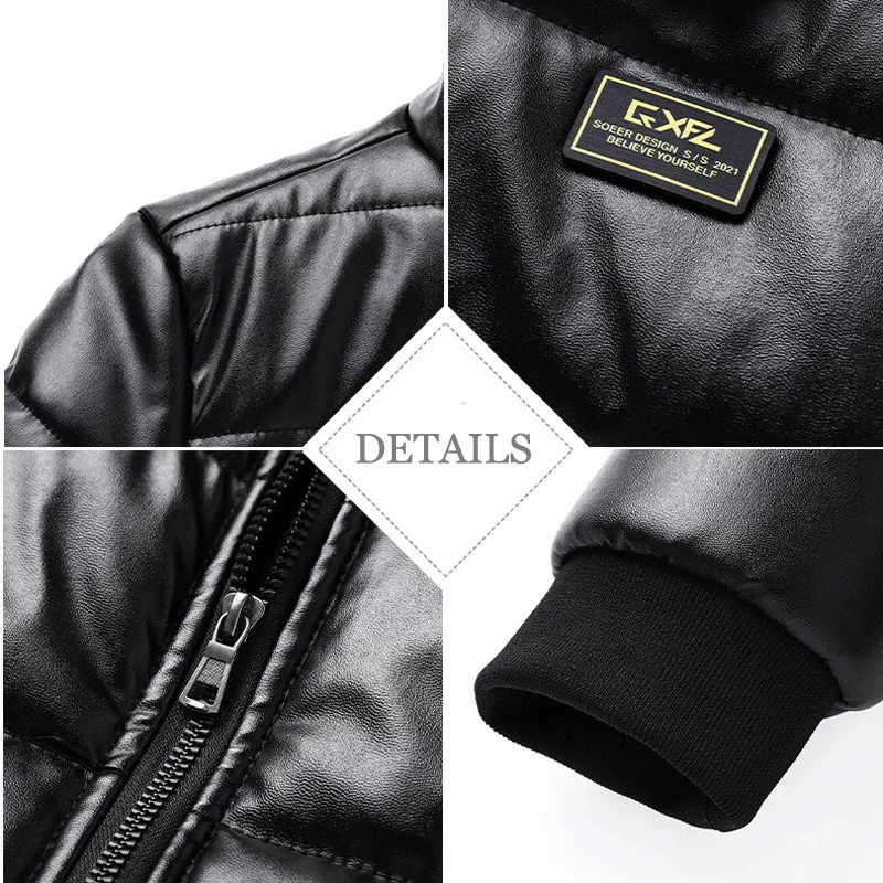 Winter Men's Padded Jackets Casual Men Thermal Windbreaker Coats Fashion Man Thick Warm PU Leather Jackets Clothing