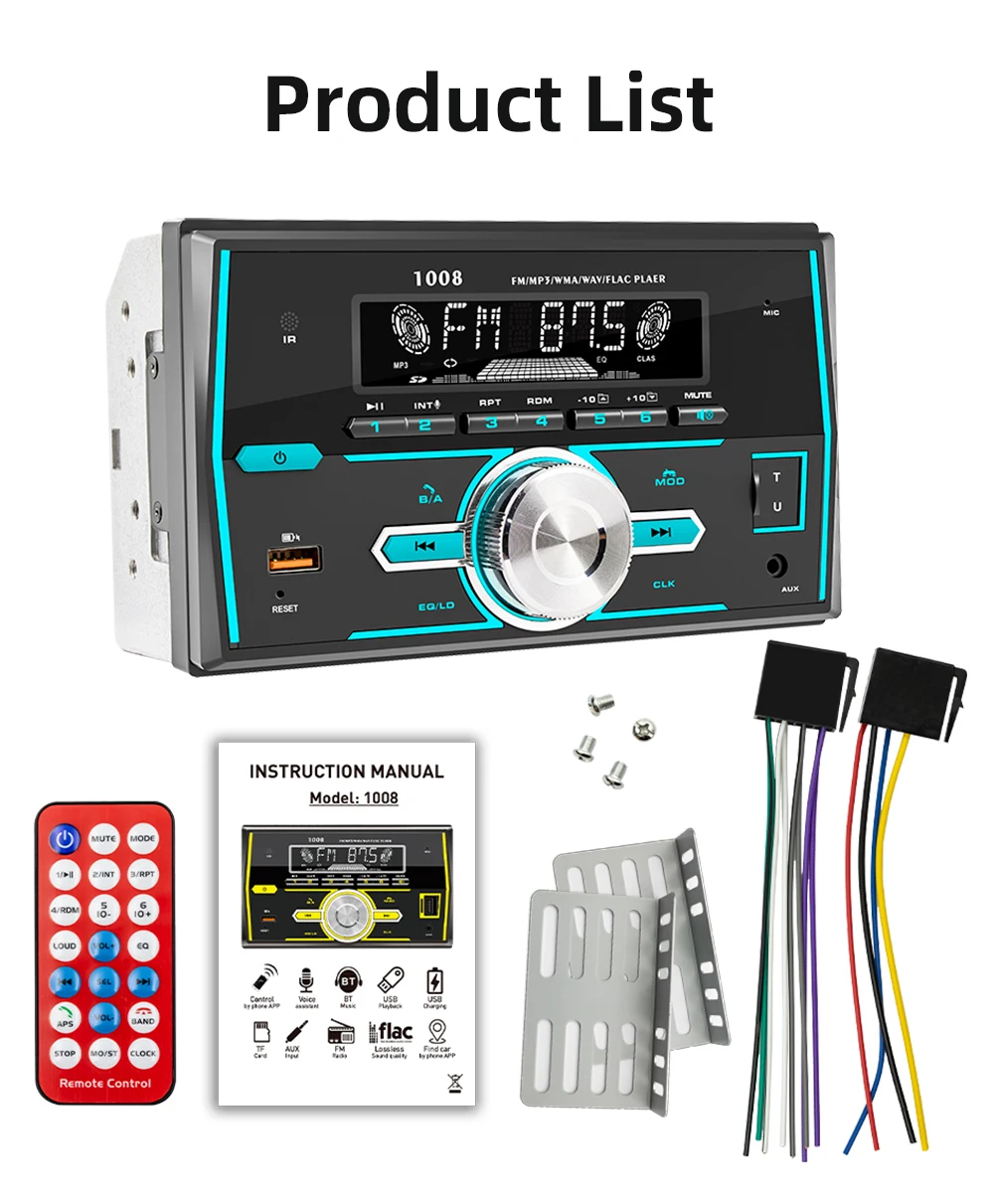 Ptopoyun 차량용 블루투스 멀티미디어 MP3 플레이어, 차량용 FM 오디오 스테레오 수신기, 2din 라디오