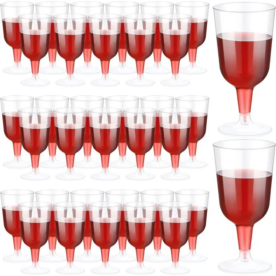 

100 Pcs Plastic Wine Glasses with Stem 6oz Plastic Wine Cups for Parties Disposable Stackable, Wedding PicnicsSimple Style,Clear