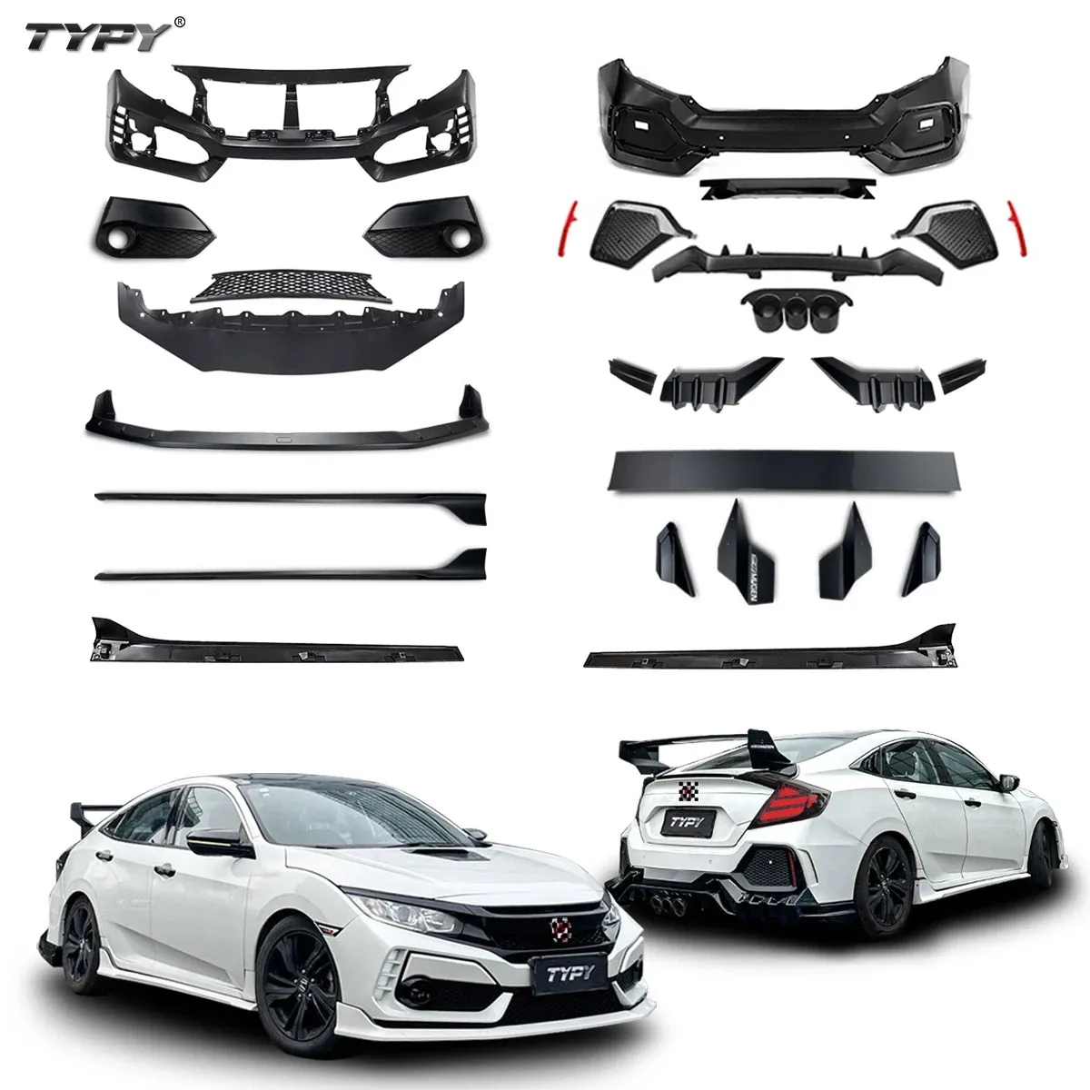 

TYPY Modified Front Bumper Front Surround Front Lip Car Bumper Lip Rear Part Body Kit for Honda Civic 10th FK7 Sedan Hatchback