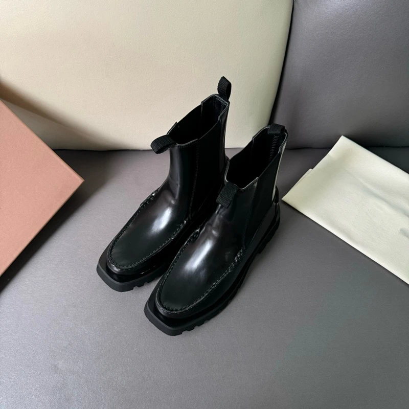 Withered For Autumn Winter Fashion Cowhide Boots Women Handmade Ankle Boots British Retro Minimalist Zipper Chelsea