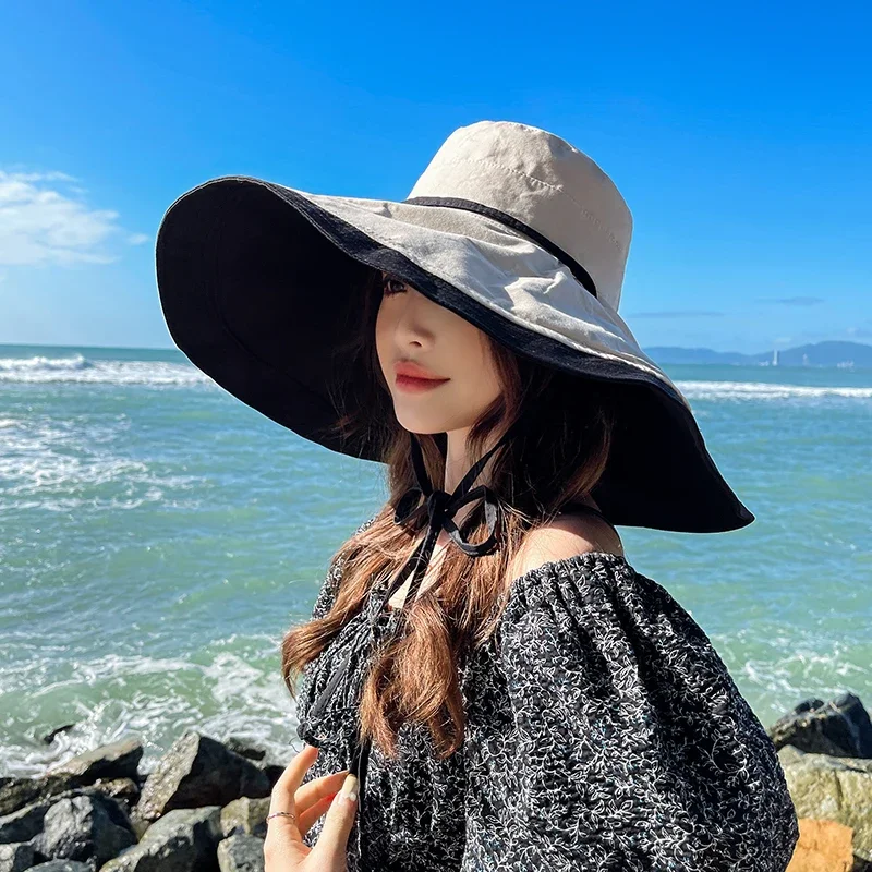 Women Large Brim Beach Sun Cap Summer Double Side Sunscreen Fisherman Hat Caps for Ladies  Bucket Hats Sun Hats for Women