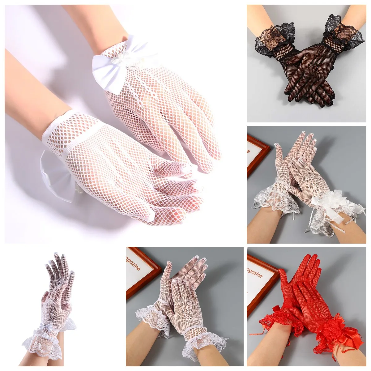 1คู่ Fishnet Five Fingers ถุงมือเซ็กซี่ตาข่ายลูกไม้เต้นรำถุงมือผู้หญิงงานแต่งงาน Mittens หญิงชุดเสื้อผ้าอุปกรณ์เสริม