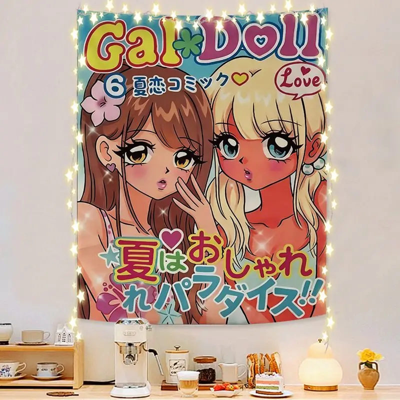 VIKAMA Cartoon Tapestry, Japanese Manga Magazine Cover Wall Hanging, Retro '90s “Spice Girls” Aesthetic Tapestry, Home Decor