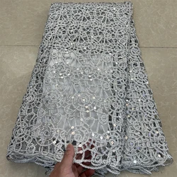 African Nigerian Sequins Tulle Lace Fabric,Sewing Net Cloth, Prom Dresses Beads,Embroidery High Quality,  5Yard ,PS0028 ,2024