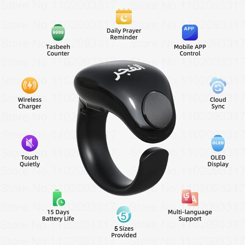 Weslamic Smart Tasbeeh Ring Misbah Praise Tally Digital Zikr Counter for Muslims Prayer time Magnetic Charging Waterproof