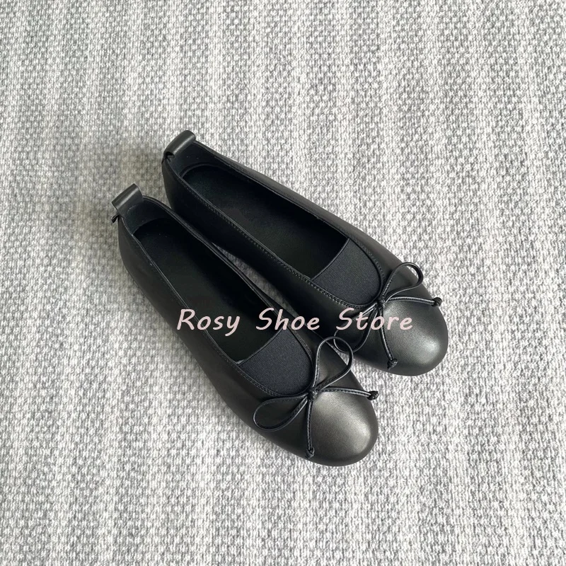 

Cute Wrapped Round Toe Unique Bow Elastic Band Design Women's Ballet Shoes Fairy Style Flat Slip On Single Shoes Versatile Shoes