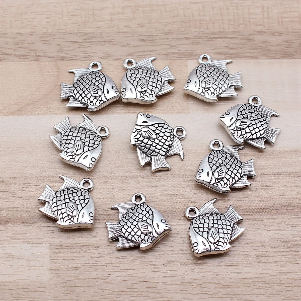 IFOCUS 10pcs/Lot Fish Charms For DIY Jewelry Making Zinc Alloy 17x16mm/0.67x0.63inch