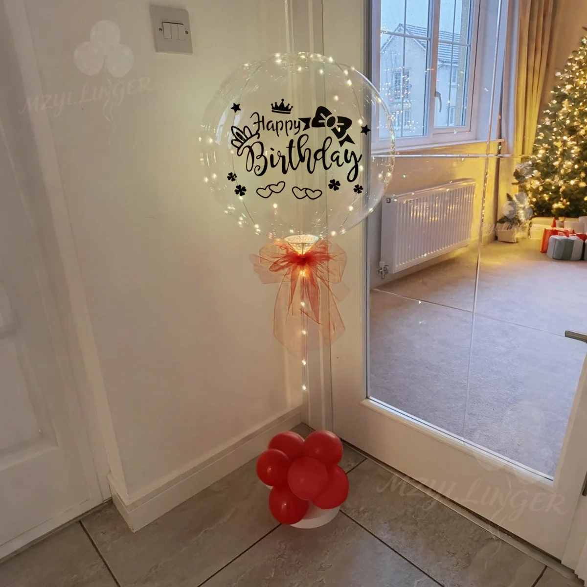 LED Transparente Bobo-Ballon-Lichterkette (ohne Batterie) mit Happy Birthday Aufkleber, Geburtstagsparty-Dekoration, Foto-Requisiten – Detail 3