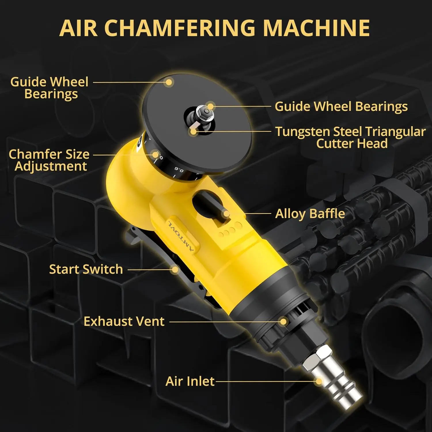 Chamfer Tool - Mini Pneumatic Chamfering Machine, 30000 RPM Pneumatic Chamfering Tool, 45 Degree Air Beveling Machine