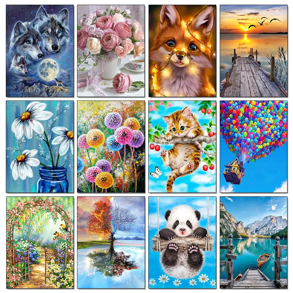 DIY 5D Diamond Painting Animal Landscape Flower Cross Stitch Kit Full Round Embroidery Mosaic Art Rhinestone Decoration Picture