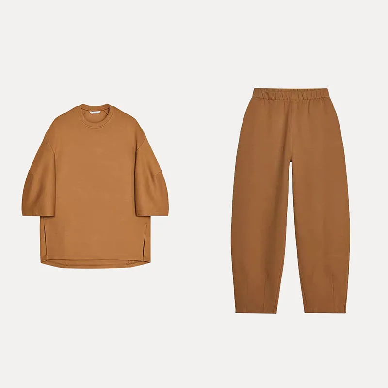 

Женская футболка Long Sve round Ne весна 2023, повседневный комплект из полиэстера и волокна Z Faion, комбинированные брюки для отдыха