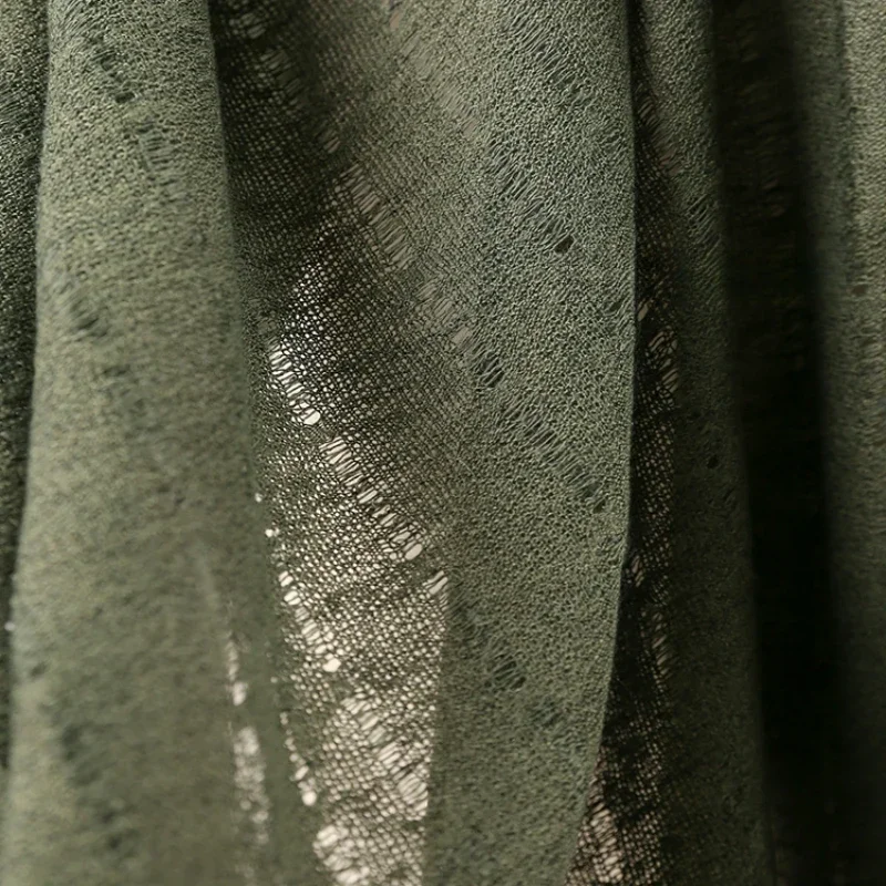 

Retro Military Green Vintage Fine Knit High-end T-shirt Texture Base Shirt Cover Shirt Cardigan Clothing Designer Fabric