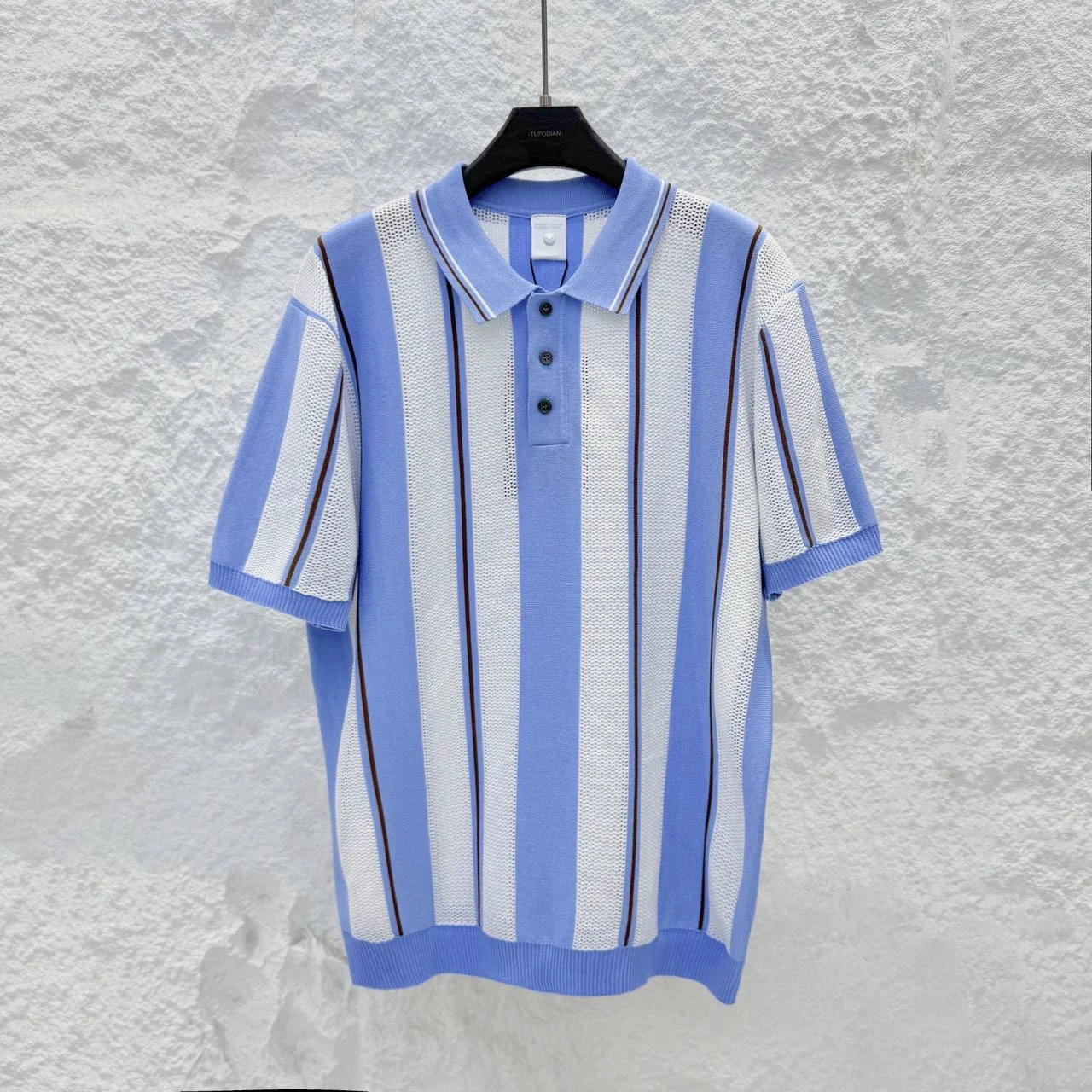 

Italian urban fashion men's summer new fashion simple striped knitted shirt men's lapel breathable short sleeved polo shirt/9125