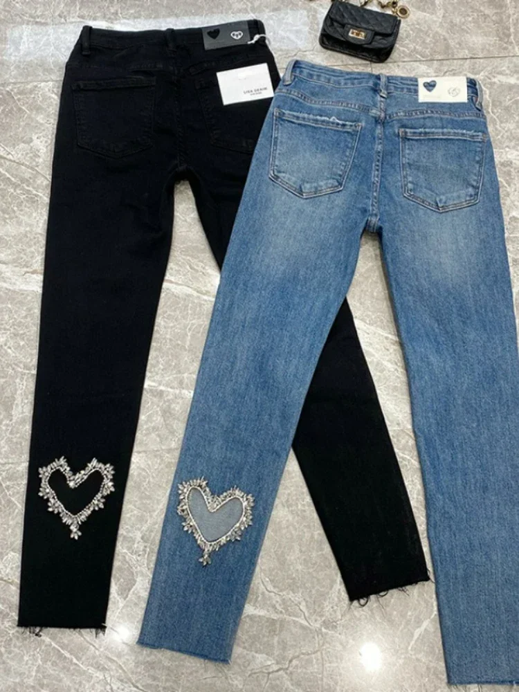 Women Stretch High Waist Classic Retro Jean Lady Clothes Embroidered Flares Denim Skinny Patch Designs Pants Pencil Trousers L13