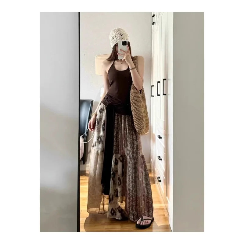 Retro-Damen-Röcke im neuen Stil, gespleißt, hohe Taille, bedruckt, modisch, locker und vielseitig, lässig