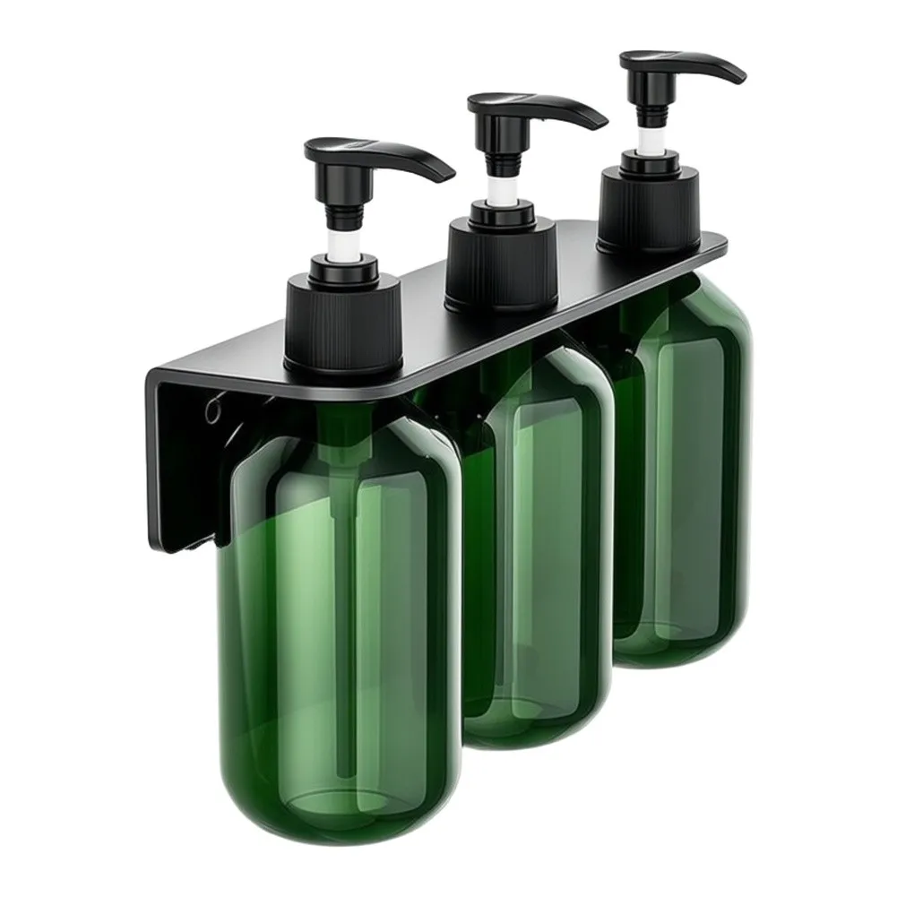 Green 500ml Squeeze Pump Bottles 3 Pack with Wall Bracket for Easy Refill of Soap Shampoo Lotion For Travel Green